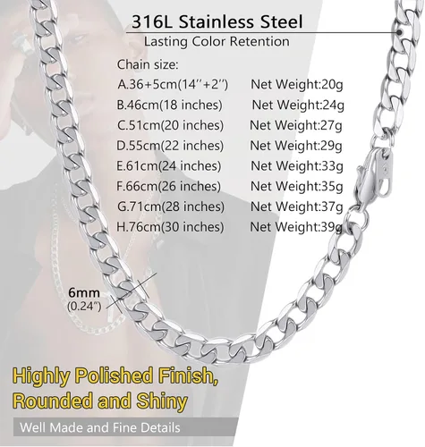 Vista 4 de PROSTEEL 316L Stainless Steel Cuban Chain Necklaces for Men Women, Black18K Gold Plated, Hypoallergenic Jewelry, 4mm-13mm, 14"-30", Come with Box