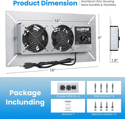 Vista 5 de CADPXS Ventilador para Espacios Reducidos, Ventilador con Estatuto de Humedad, Desumidificador y Termostato de Protección contra Congelamiento