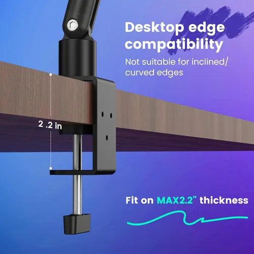 Vista 3 de Brazo de micrófono ajustable para micrófonos ligeros, soporte de escritorio giratorio de 30 pulgadas con gestión de cables y hilos de 3/8 pulgadas
