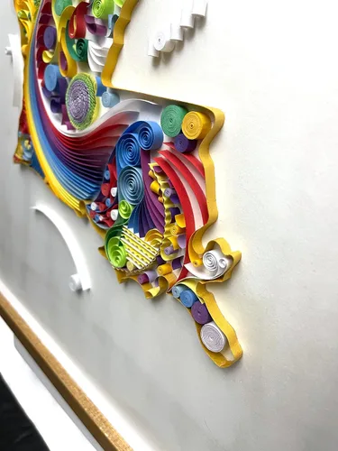 Vista 7 de Quilled Louisiana Map v4 (Handmade) - 16"x20"x1" unfinished hard wood glass frame