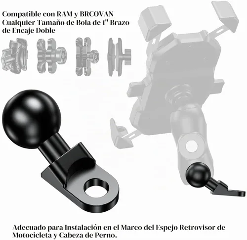Vista 5 de BRCOVAN - Base de montaje de bola de aleación de aluminio de 1 pulgada con orificio de montaje de 0.57 pulgadas, base de bola adaptadora de cabeza