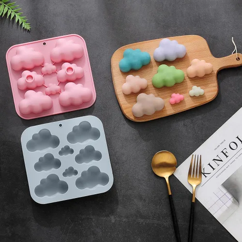 Vista 9 de Paquete de 2 moldes de silicona con temática de nube 3D, bandeja de cubitos de hielo, herramienta de hornear para pastel de chocolate, postre