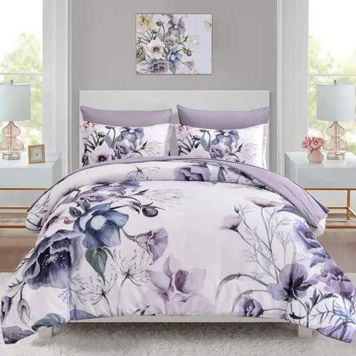 Vista 8 de Luxudecor Juego de edredón floral tamaño individual de 7 piezas, cama de flores aguamarina en una bolsa, elegante edredón floral degradado con juego