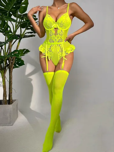Vista 5 de SOLY HUX Women's Sexy Bodysuit Sheer Mesh Garter Belt Set Lingerie Set for Sex Naughty
