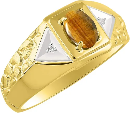 Vista 3 de RYLOS Anillos para hombre, oro amarillo de 14 quilates, diseño clásico, 0.276 x 0.197in, piedras preciosas ovaladas y auténticas brillantes