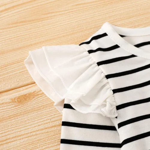 Vista 5 de Conjunto de ropa de bebé de 3 piezas para niñas pequeñas overol floral y falda con correa