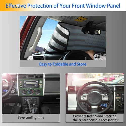 Vista 6 de Parasol para parabrisas compatible con Toyota FJ Cruiser 2007-2021, parasol plegable para ventana delantera, visera de protección solar automática