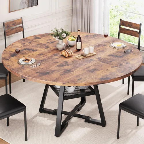 Vista 14 de Jocoevol Mesa de comedor redonda para 4 personas, mesa de pedestal circular para cocina, comedor, mesa de pedestal, muebles de cocina y comedor