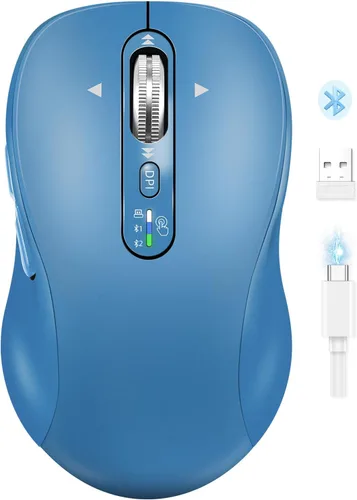 Vista 11 de Ratón Bluetooth inalámbrico, mouse Ergo para computadora multidispositivo, desplazamiento estupendo de metal de 4 vías, ± 3200 DPI, 10 botones, Plug