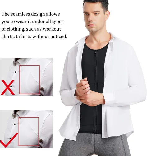 Vista 4 de Eleady Camiseta de compresión para hombre con cremallera para adelgazar el cuerpo, camiseta deportiva sin mangas