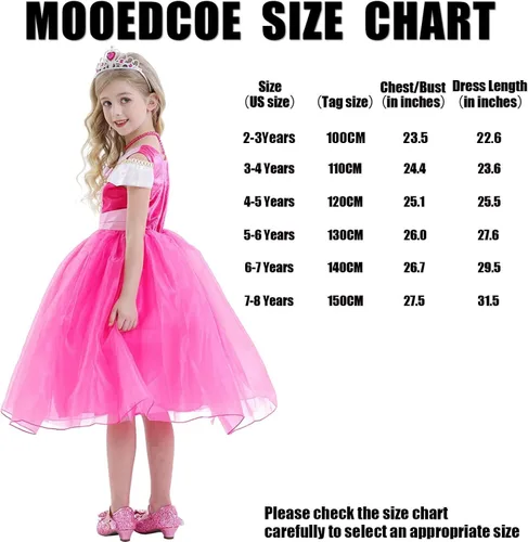 Vista 4 de Mooedcoe Vestidos de princesa rosa para niñas, disfraz con accesorios, fiesta de cosplay para niños de 2 a 8 años