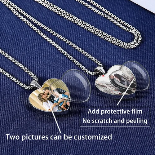 Vista 6 de Aro Torliy - Collar personalizado con imagen 2 fotos personalizadas en ambos lados collar personalizado de acero inoxidable con imagen de corazón