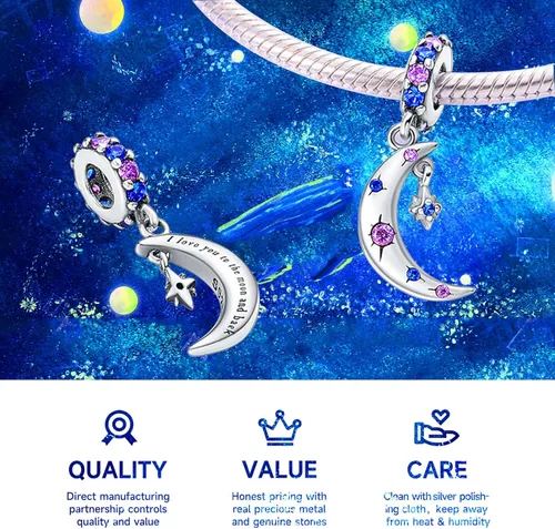 Vista 3 de NUJIFFY Abalorios de plata de ley 925 para pulseras y collares, pulseras solares con dije de estrella de mar y estrella, conchas de estrella de mar