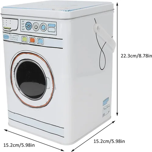 Vista 6 de Contenedor de detergente, caja de polvo de lavandería de gran capacidad, decoración de lata azul con asa para lavar tabletas para almacenar