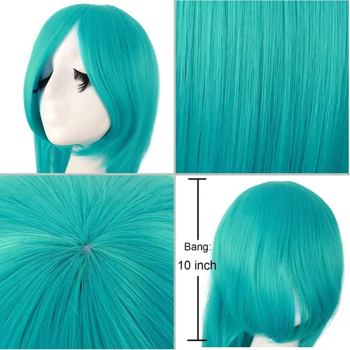 Vista 4 de MapofBeauty - Peluca para anime de 40 pulgadas de largo y lisa para fiesta de cosplay (turquesa)