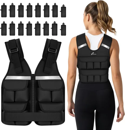 Vista 10 de Sportneer Chaleco con Peso Ajustable Pesos: 2-18 lbs/2-40 lbs Chaleco de Peso Lavable para Caminar 16 en 1 Chaleco de Ajuste Rápido para Rucking