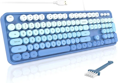 Vista 14 de MOFII Teclados de computadora con cable, teclado USB de tamaño completo Plug Play, bonito teclado estético colorido con soportes plegables