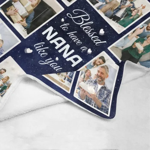 Vista 3 de HUGLAZY Regalos para nana - Manta personalizada con fotos, manta de fotos para abuela, abuela, manta de cumpleaños de nieta