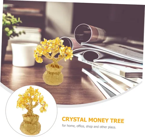 Vista 9 de Garneck Adornos de árbol de la suerte de cristal de 7.5 in para árbol de dinero, Feng Shui, estilo bonsái, adornos de riqueza para el hogar, tienda