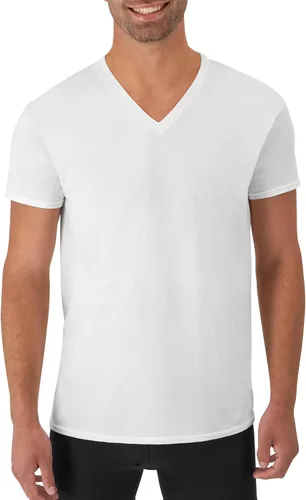 Vista 2 de Hanes Paquete de camiseta interior para hombre, camiseta de algodón con cuello en V, camisetas que absorben la humedad para hombres, paquete de 12