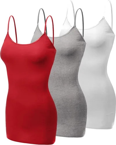 Vista 405 de Emmalise Camisola larga casual básica para mujer, con tirantes ajustables, top en capas