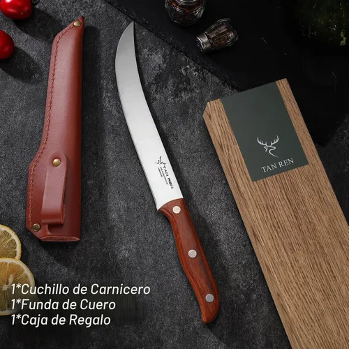 Vista 6 de TAN REN - Cuchillo para cortar carnicero de 8 pulgadas, cuchillo de corte de acero inoxidable Cuchillo de carnicero de pechuga de 8 pulgadas