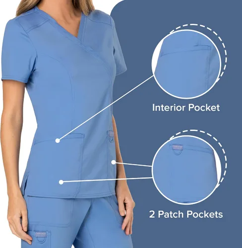 Vista 4 de Workwear Revolution WW610 - Ropa quirúrgica con estilo cruzado falso para mujer, elástica, suave y de fácil cuidado