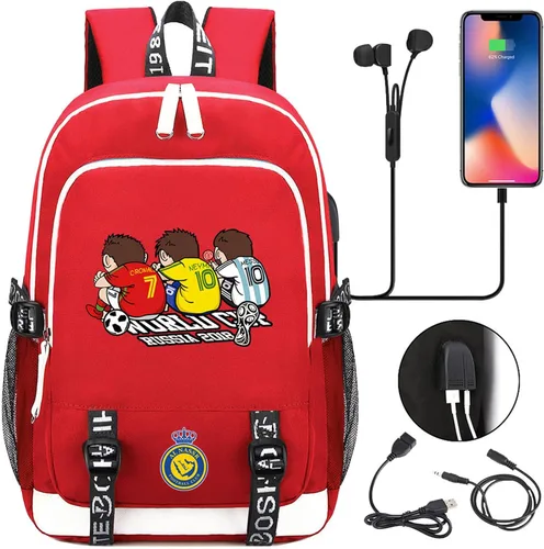 Vista 2 de Mochila unisex Cristiano Ronaldo con cremallera multifunción CR7, mochila ligera USB para la escuela, Style 6