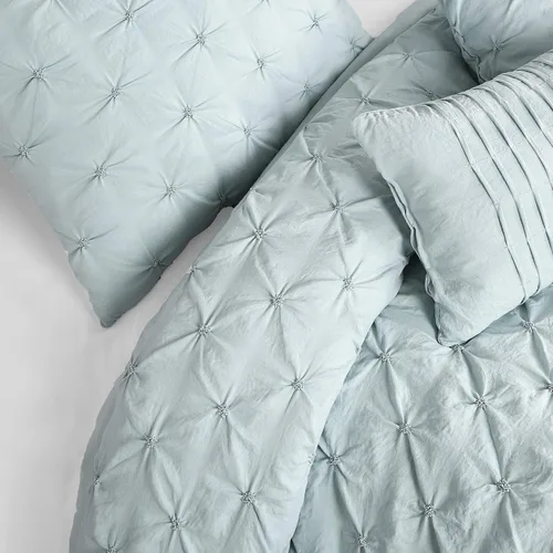 Vista 2 de Lush Decor Ravello Pintuck Juego de Edredón – Juego de ropa de cama texturizada de lujo de 5 piezas – Decoración tradicional de dormitorio inspirada