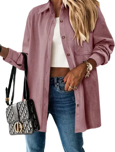 Vista 4 de Magritta Camisas de manga larga con cuello en V y botones para mujer, blusas de gran tamaño con bolsillos