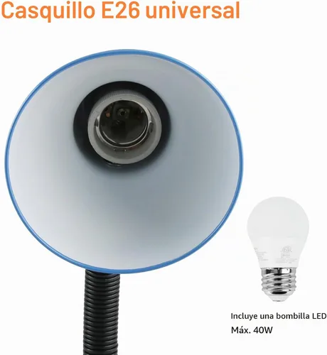 Vista 2 de Lámpara de escritorio con bombilla LED, cuello de cisne flexible (azul) con lámpara de mesa, lámpara de escritorio de metal de 6000 K con cuello