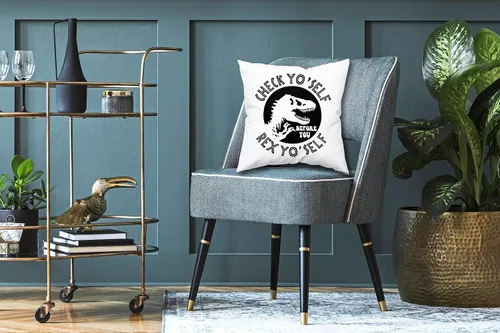 Vista 2 de Check Yo'Self Before You Rex Yo'Self - Divertida funda de almohada de dinosaurio T-Rex para decoración de sofá cama de 18 x 18 pulgadas, cuaderno