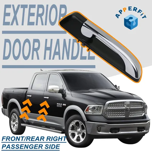Vista 2 de APPERFiT Manija de Puerta Exterior Cromada y Negra para Panel de Puerta de Pasajero Delantero/Trasero Compatible con Camión Dodge RAM 1500 2500 3500