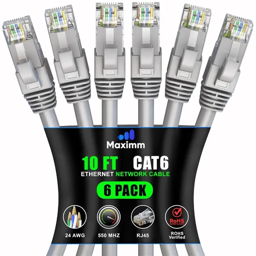 Vista 71 de Maximm Cable Ethernet Cat 6 de 0.6 pies (paquete de 6) – Cable LAN de alta velocidad, cable de Internet, cable de conexión y cable de red – UTP