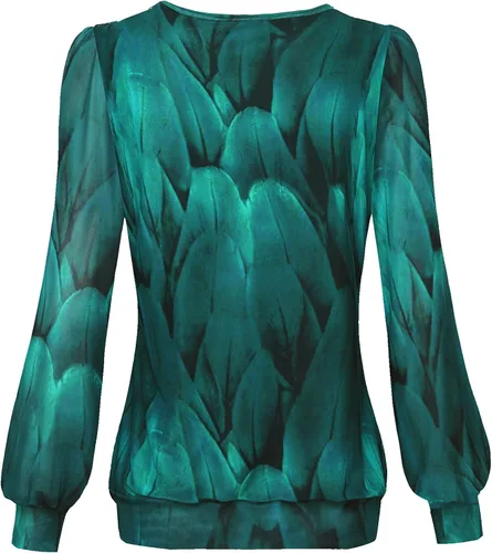 Vista 2 de Timeson Blusa para mujer, plisada al frente, de manga larga con cuello redondo