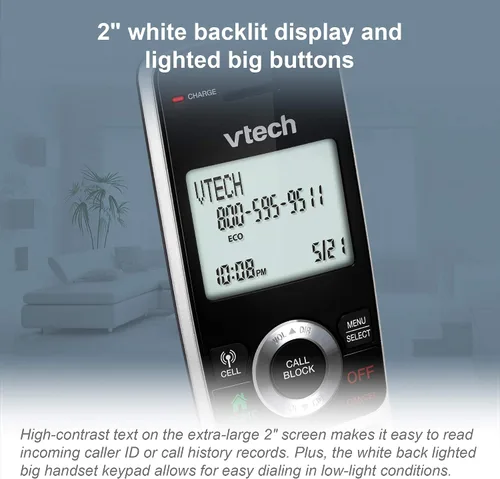 Vista 7 de VTech VS113-5 Teléfono inalámbrico de 5 teléfonos de rango extendido para el hogar con bloqueo de llamadas, conecte a celular Bluetooth, pantalla
