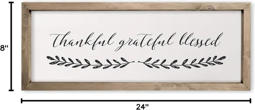 Vista 3 de Letrero decorativo de madera con marco de 8 x 24 pulgadas con texto en inglés «Thankful Grateful Blessed»