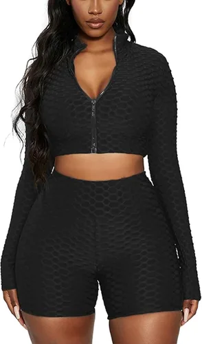 Vista 7 de Conjunto deportivo de 2 piezas para mujer, camiseta corta deportiva de manga larga y cintura alta para yoga