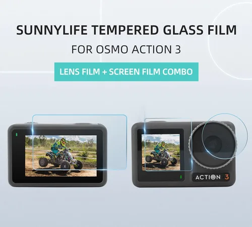 Vista 2 de Protector de pantalla de vidrio templado para cámara DJI Osmo Action 3, 2 películas protectoras de pantalla frontal y 2 películas protectoras