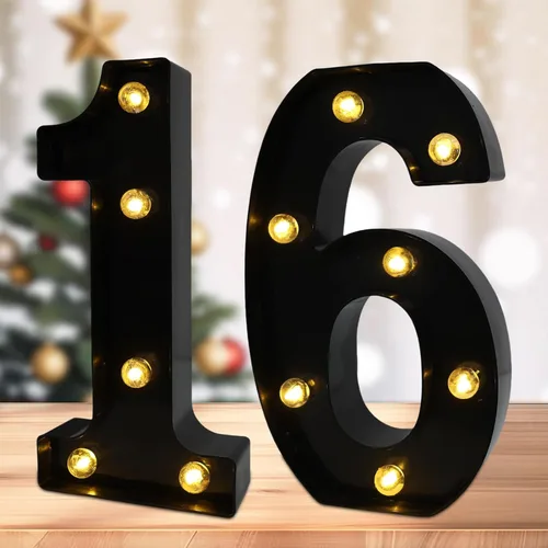Vista 25 de Números de marquesina LED, números iluminados 2025 para fiestas, letras pequeñas iluminadas, número iluminado a pilas para cumpleaños o decoración