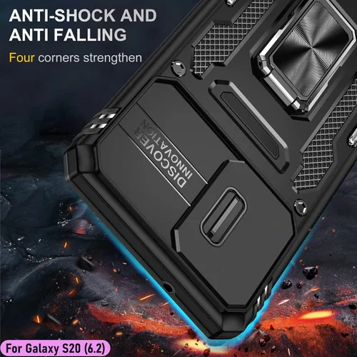 Vista 7 de Funda resistente para Samsung Galaxy S20, protector de parachoques de goma de doble capa de grado militar con protector de cámara deslizante