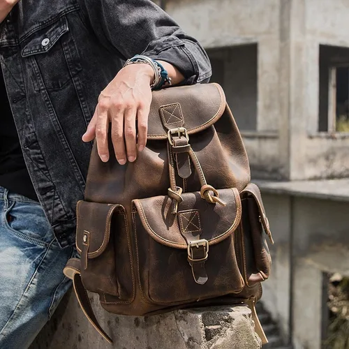 Vista 3 de Polare - Mochila vintage de cuero de grano completo para hombre y mujer