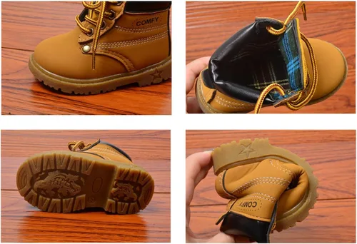 Vista 3 de Happy Cherry Botas de otoño para bebé, botas de cuero de gamuza con cordones, botines planos suaves