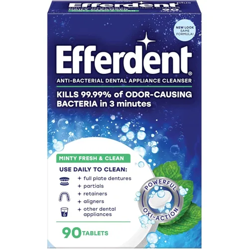 Vista 3 de Efferdent Plus Mint - Tabletas limpiadoras de dentaduras postizas de 90 unidades (paquete de 7)