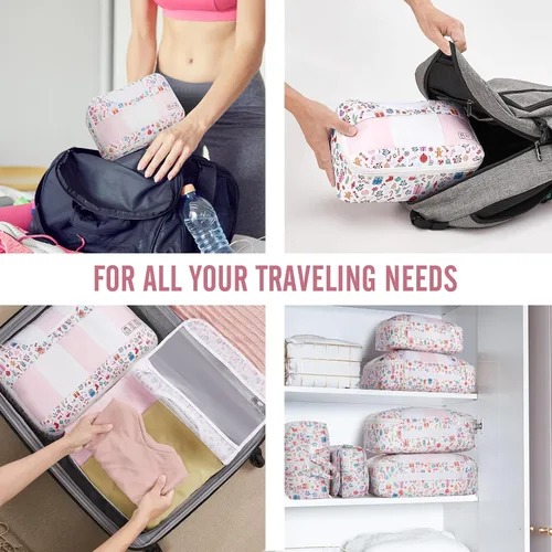Vista 7 de Veken Juego de 8 cubos de embalaje para niños de viaje, accesorios esenciales de vacaciones en la playa para cruceros, bolsas organizadoras