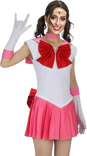 Vista 2 de HLENOK Disfraz de anime de luna para mujeres adultas, Tsukino Usagi para Halloween, cosplay, falda escolar, uniforme completo