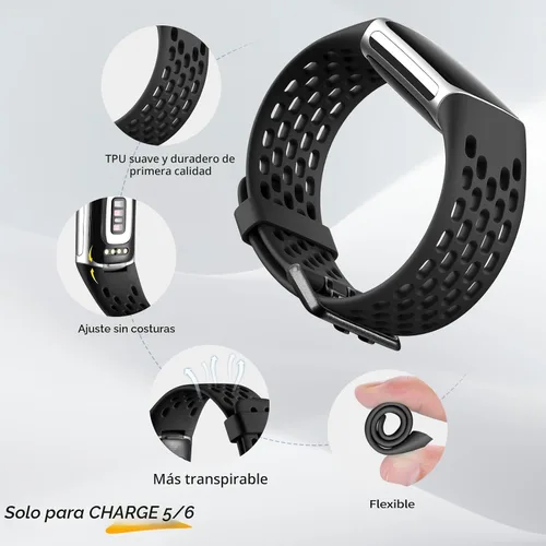 Vista 2 de Maledan Compatible con Fitbit Charge 5/Fitbit Charge 6 bandas para mujeres y hombres, correa deportiva transpirable suave impermeable de repuesto