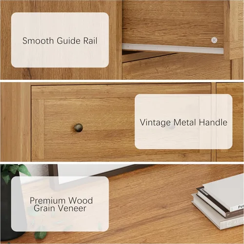 Vista 5 de Cómoda de madera con 8 cajones de 56.3 pulgadas de ancho, cómoda de almacenamiento grande para dormitorio, sala de estar, pasillo, entrada Roble