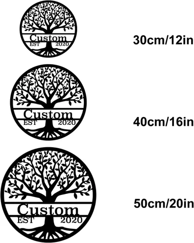 Vista 3 de Letreros metálicos personalizados con nombre del árbol de la vida, negro, 15.75 x 11.81 pulgadas, personalizados, montaje en pared, hierro, de 12 a