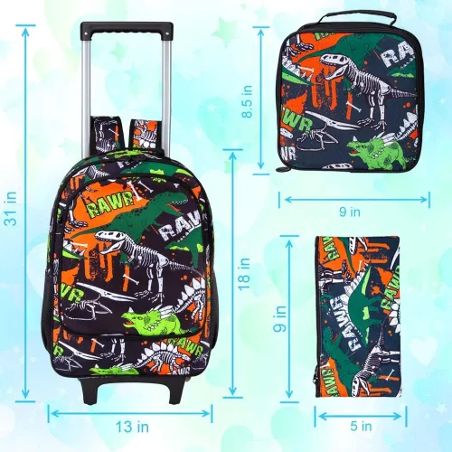 Vista 4 de Mochila con ruedas para niños y niñas, mochila escolar con ruedas para niños pequeños
